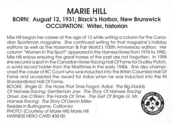 2000 Harness Heroes #30-00 Marie Hill Back